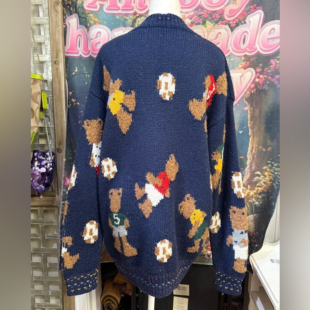 Navy Blue Teddy Bear Cardigan Sweater - Picture 5 of 6